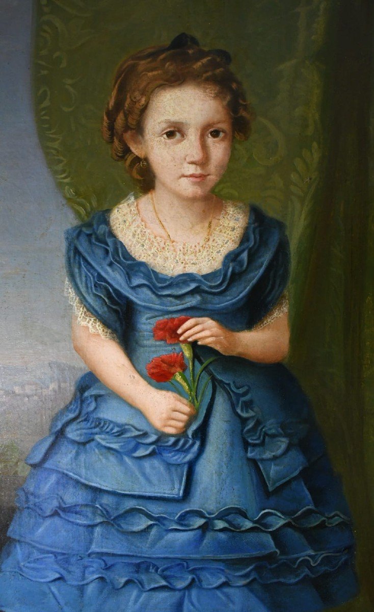 Portrait Of A Little Girl In A Blue Dress Italian School 1880-photo-2